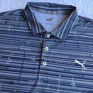 Puma Mens Physics Equation Stripe Golf Polo Shirt Navy Blue White 598806-01 L